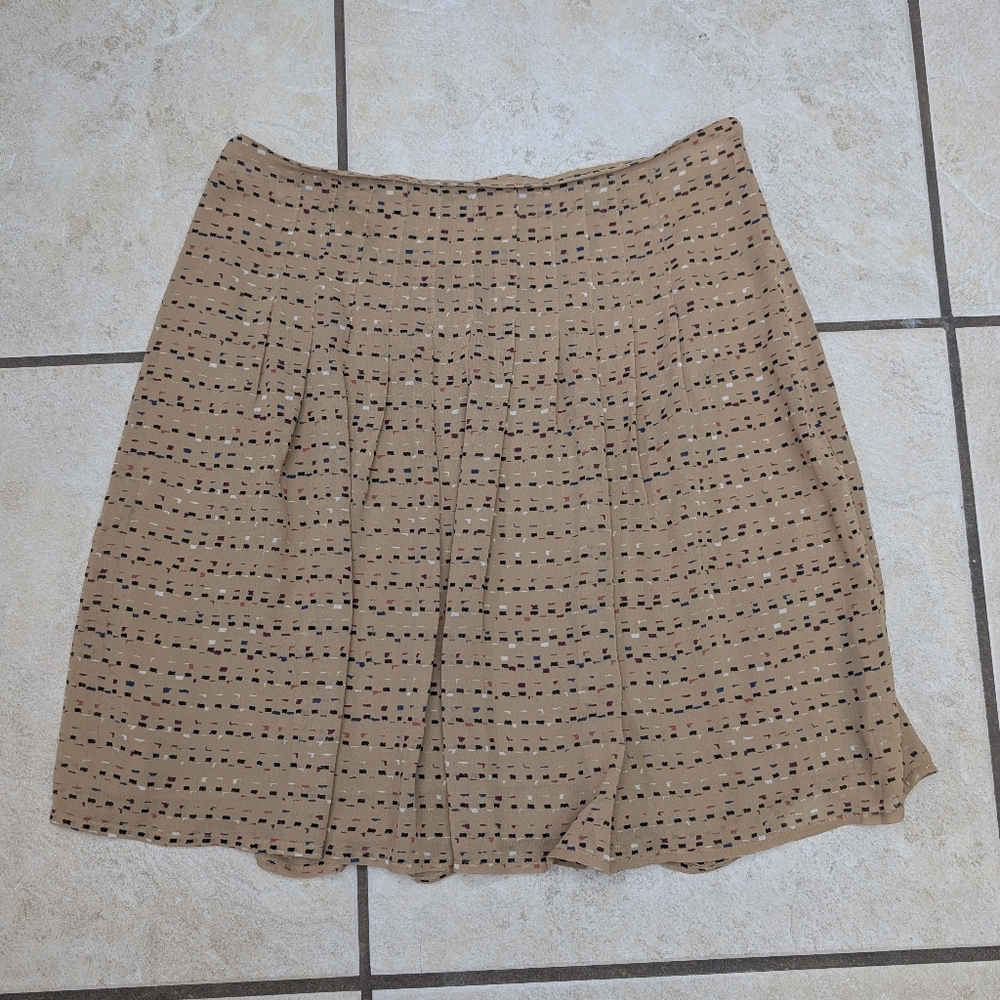 LOFT Brown Patterned A-Line Skirt